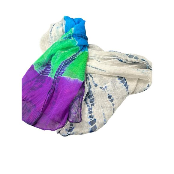Vintage Peace of Cake Tie Dye Sheer Rectangle Neck Scarf Purple Green Blue - Picture 2 of 8
